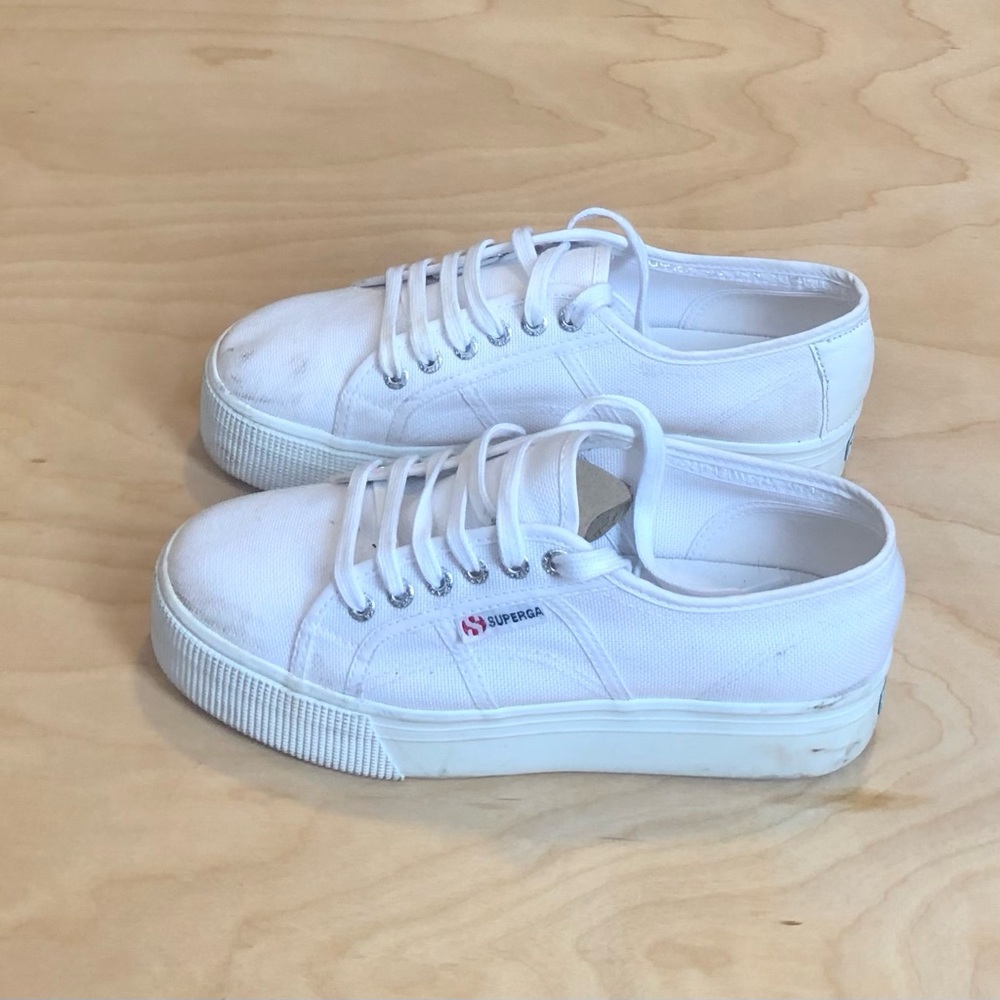 Superga White Platform Canvas Sneakers Unisex Size 39.5